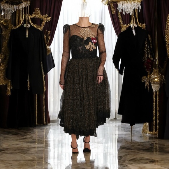 Dolce & Gabbana Dresses & Skirts - Dolce & Gabbana Black Gold Crystal Heart A-line Dress IT38 XS